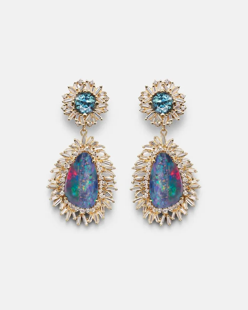 Suzanne Kalan Ohrringe aus 18kt Gelbgold mit Diamanten, Saphiren und Opal Gold