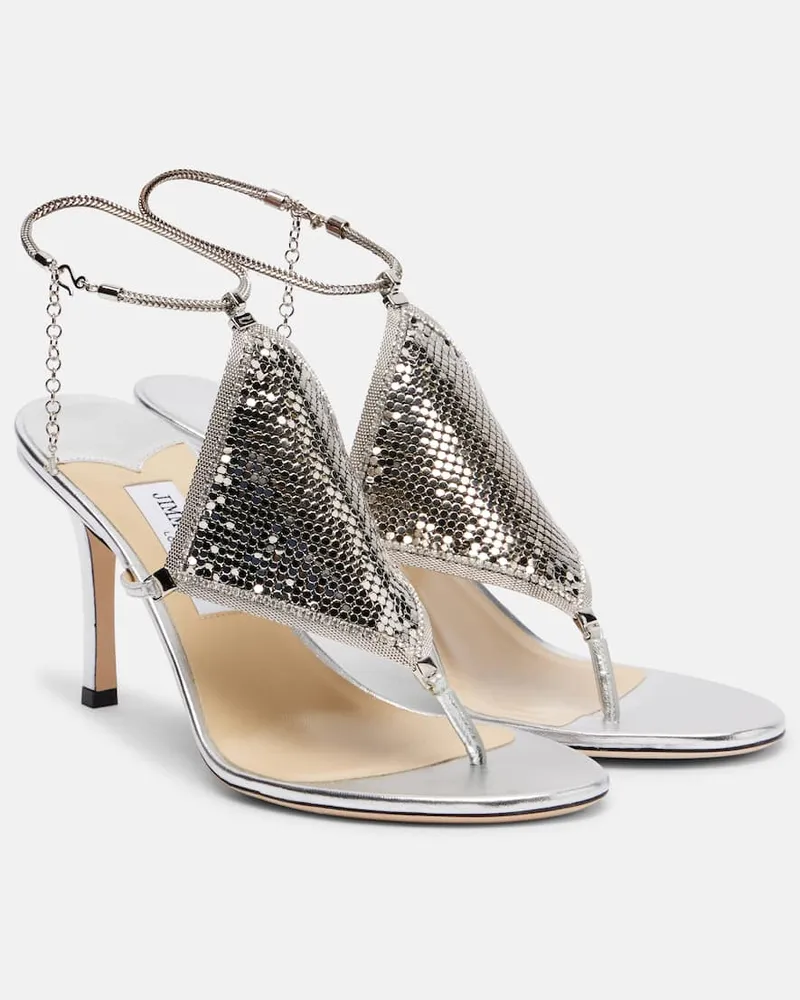 Jimmy Choo Sandalen The Thong 85 aus Metallic-Leder Silber