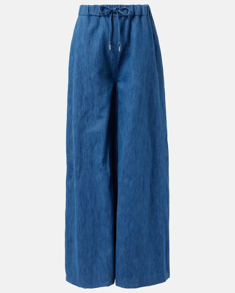 Gabriela Hearst Weite High-Rise-Hose Gelos aus Baumwolle und Leinen Blau