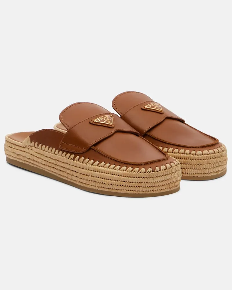 Prada Espadrille-Slippers aus Leder Braun