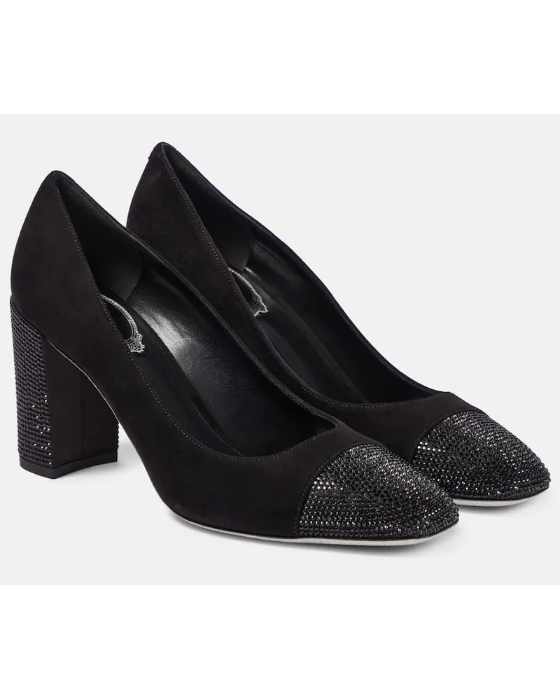 René Caovilla Verzierte Pumps aus Veloursleder Schwarz