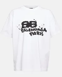 Balenciaga Bedrucktes T-Shirt aus Baumwolle Weiss