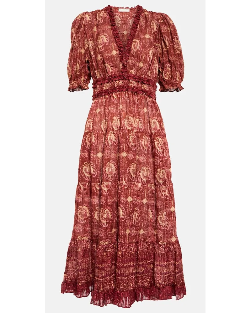 Ulla Johnson Midikleid Elli aus Baumwolle Rot