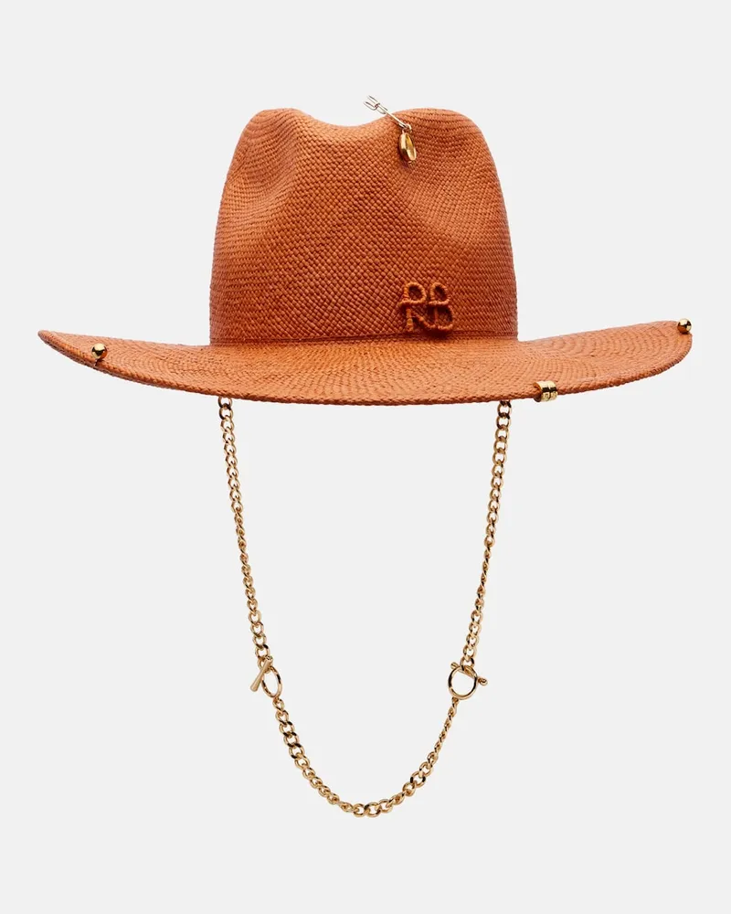 RUSLAN BAGINSKIY Fedora aus Stroh mit Kettendetail Braun
