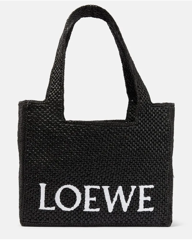 Loewe Paula's Ibiza Tote Bag Medium aus Raffiabast Schwarz