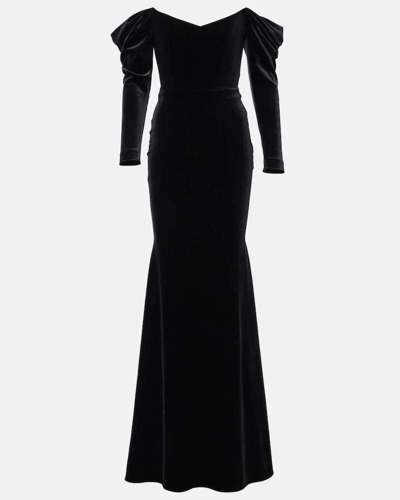 Alex Perry Off-Shoulder-Robe aus Samt Schwarz