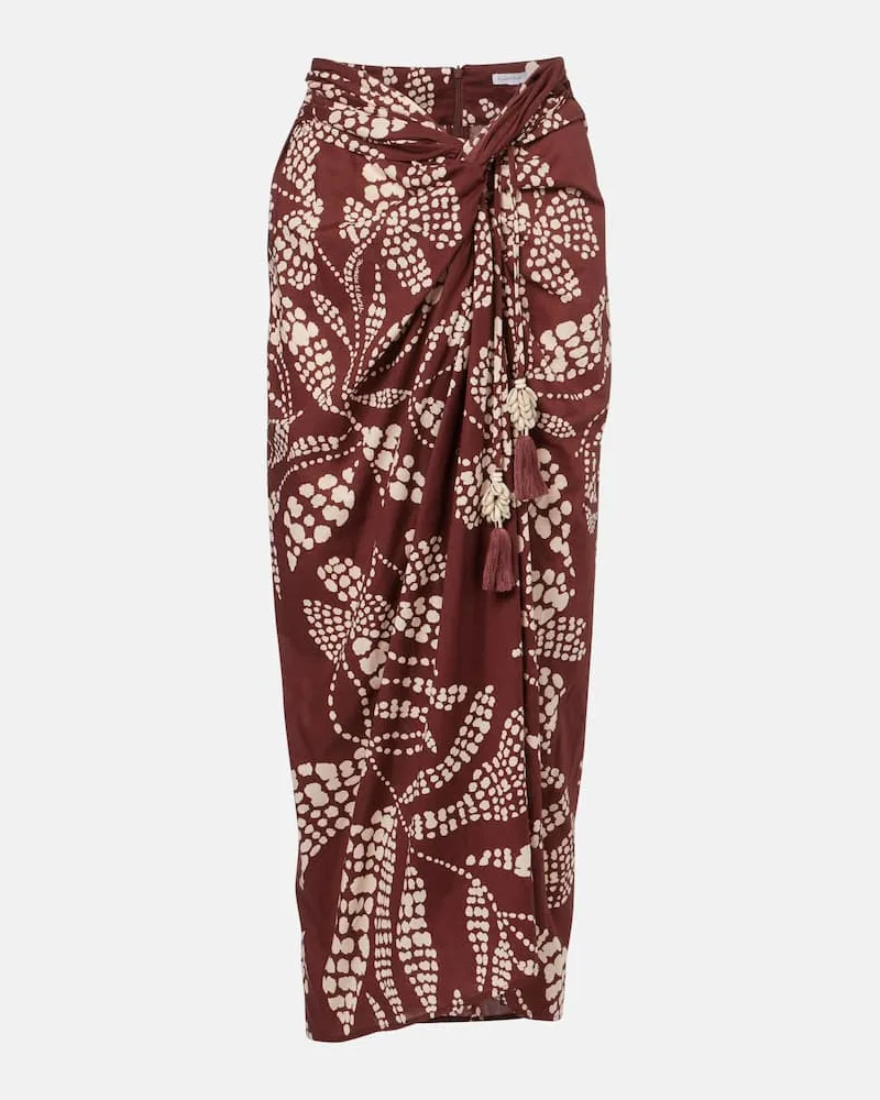 Poupette St Barth Bedrucktes Midirock Uma aus Baumwolle Braun