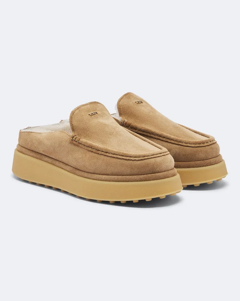 TOD'S Plateau-Mules Gommino® aus Veloursleder Beige