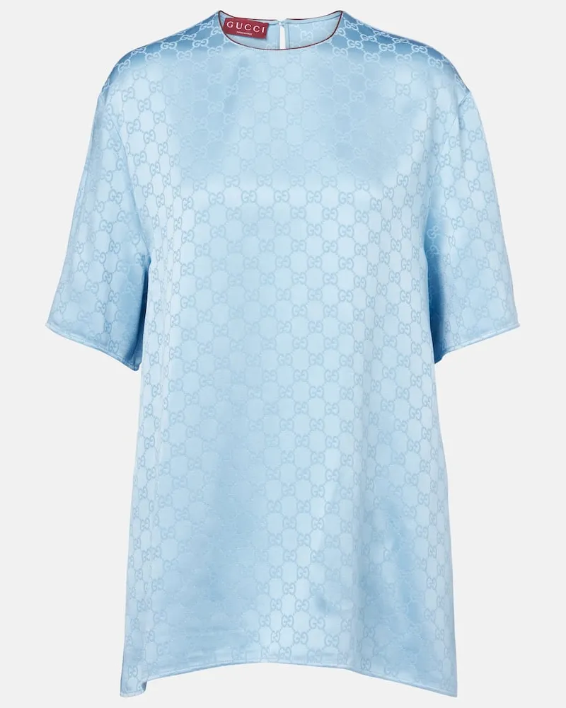 Gucci Oversize-Top GG aus Satin Blau