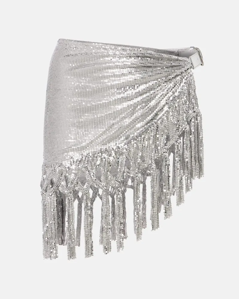 Paco Rabanne Minirock mit Leder Silber