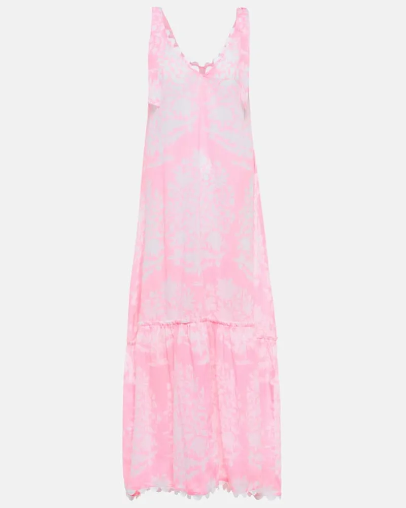 Juliet Dunn Bedrucktes Midikleid aus Baumwolle Rosa