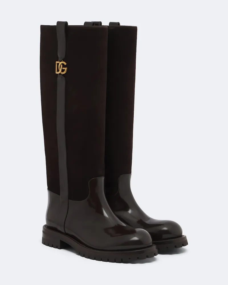 Dolce & Gabbana Stiefel DG aus Veloursleder und Leder Braun