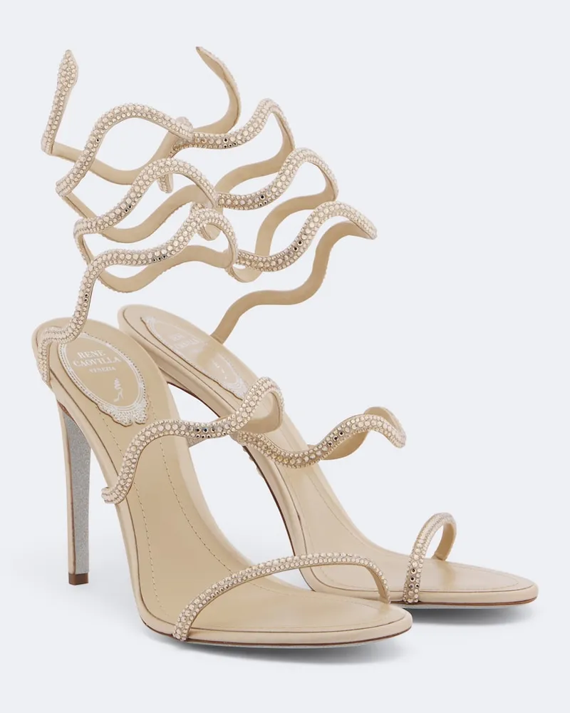 René Caovilla Verzierte Sandalen Cleo aus Satin Beige