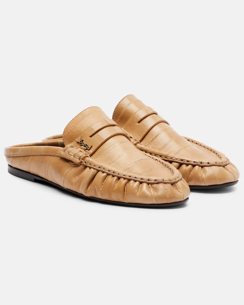 Saint Laurent Slippers Le Loafer aus Leder Beige