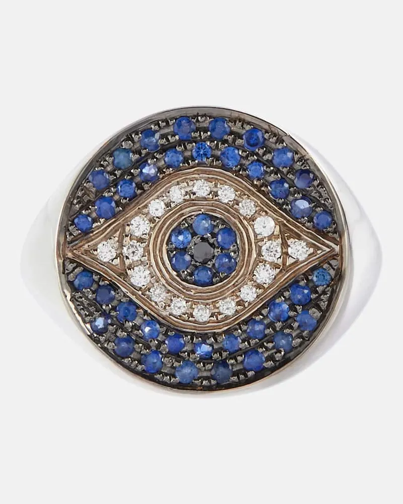 Ileana Makri Ring Dawn Chevalier aus 18kt Weißgold mit Diamanten und Saphiren Silber