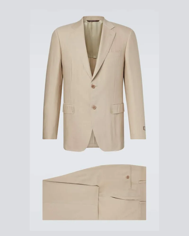 Canali Anzug aus Leinen und Wolle Beige