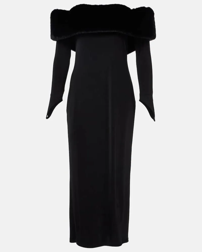 The New Arrivals Ilkyaz Ozel Robe Yazi aus einem Seidengemisch mit Faux Fur Schwarz