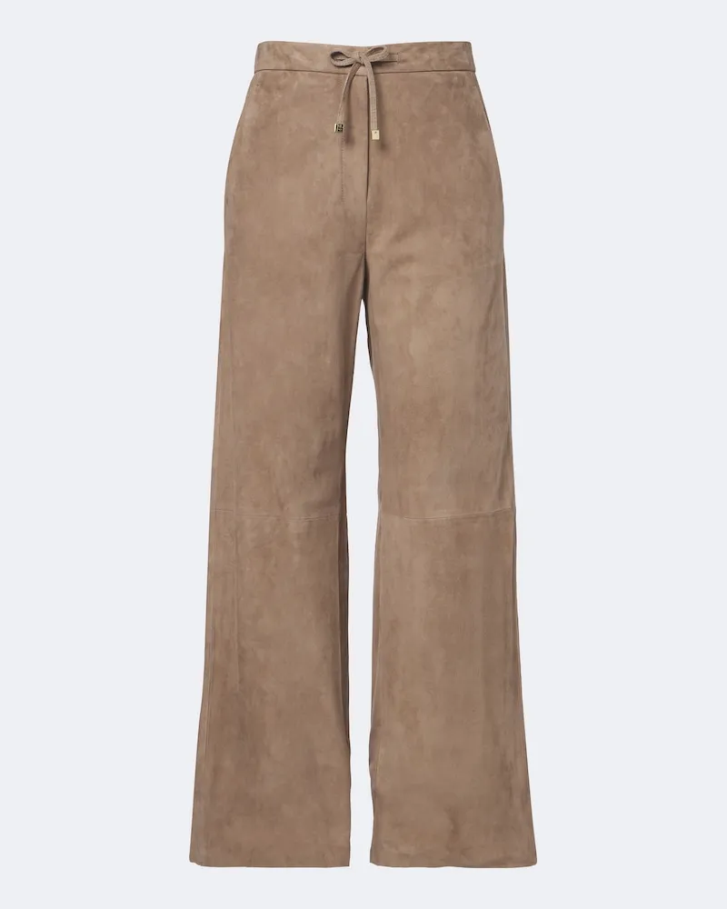 Max Mara Weite Hose aus Veloursleder Beige