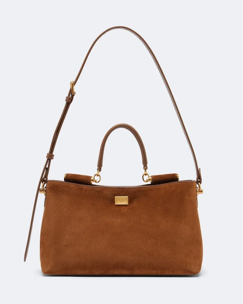 Dolce & Gabbana Shopper Vittoria Medium aus Veloursleder Braun
