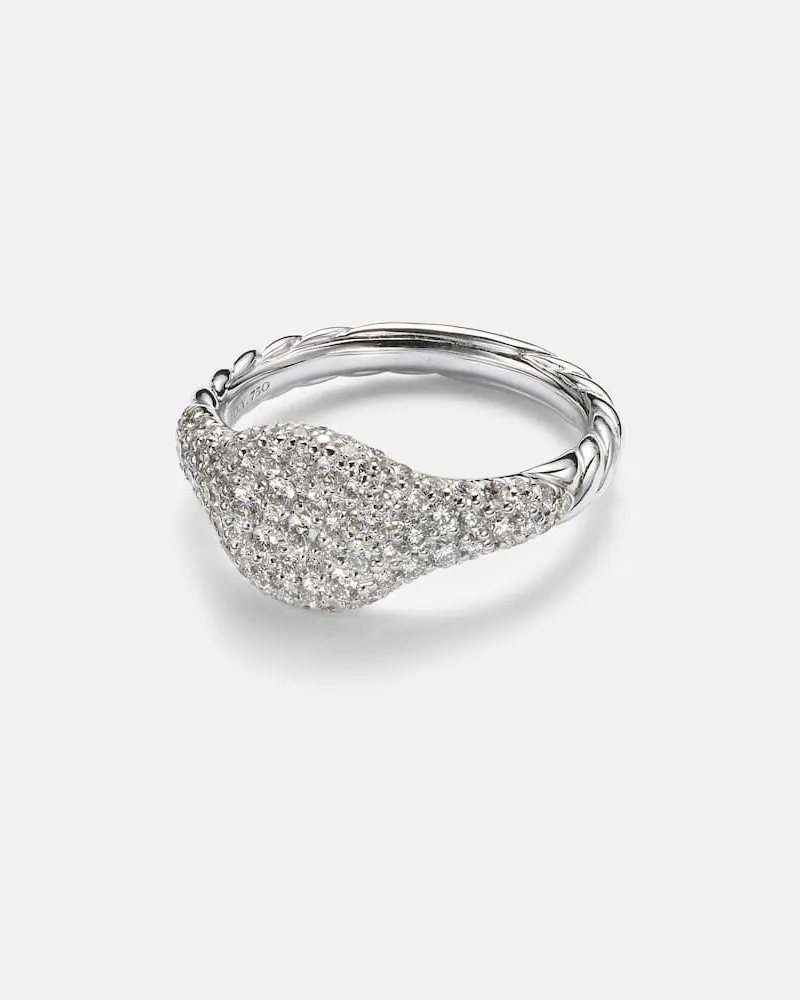 David Yurman Pinky Ring Petite Pavé aus 18kt Weißgold mit Diamanten Silber