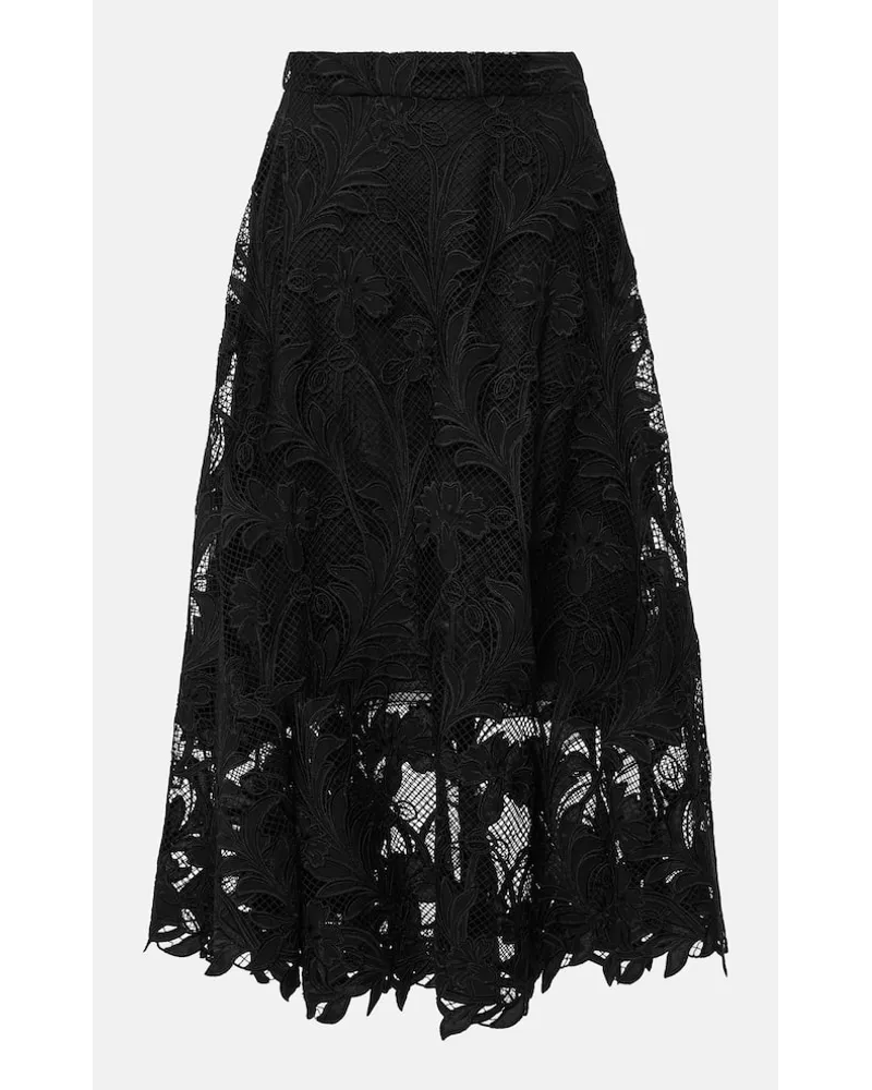 Oscar de la Renta Bedruckter Midirock aus Guipure-Spitze Schwarz