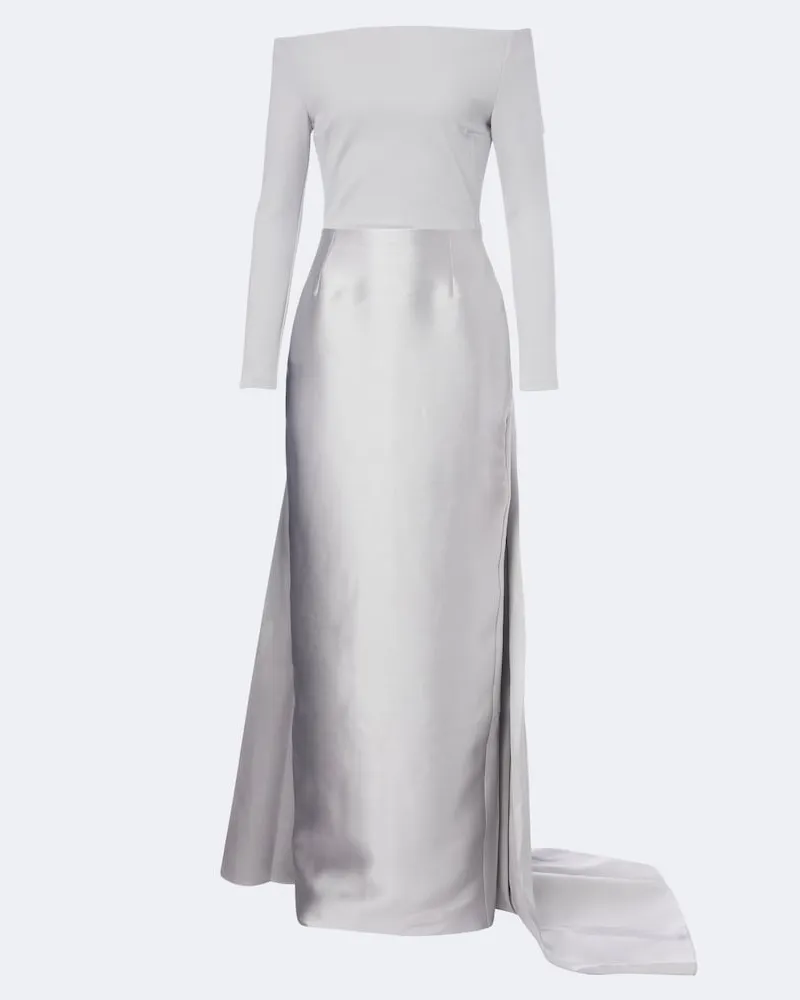 Solace London Off-Shoulder Robe Winslow aus Satin und Crêpe Grau