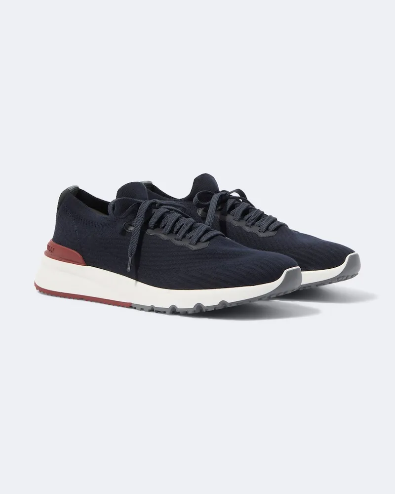 Brunello Cucinelli Sneakers aus Strick mit Leder Blau