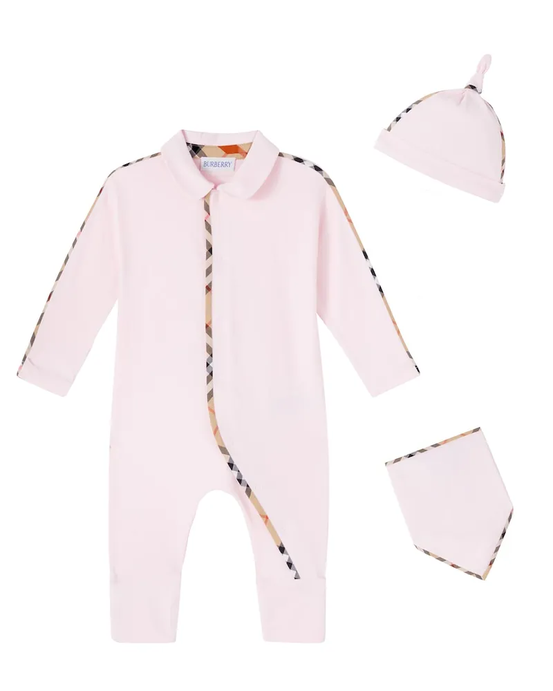 Burberry Baby Set aus Spieler, Mütze und Lätzchen Rosa