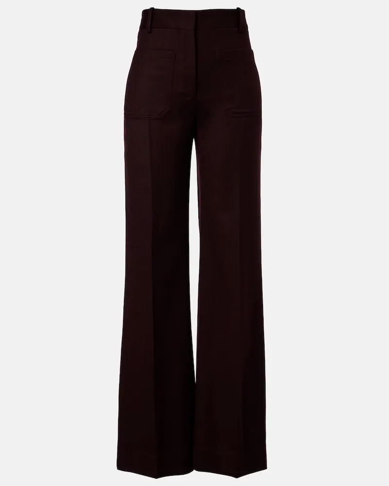 Victoria Beckham Weite Hose Alina aus Schurwolle Burgunderrot