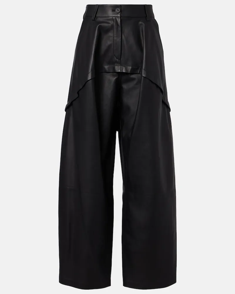 Loewe Weite Hose aus Leder Schwarz