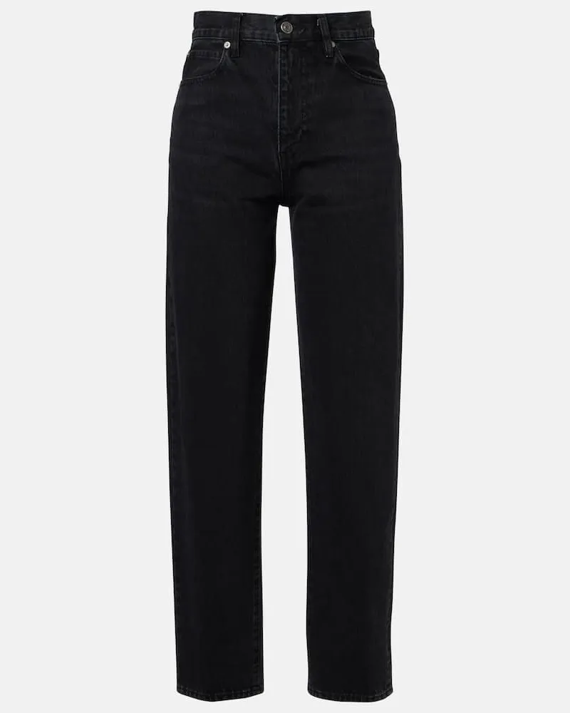 Frame Denim Straight Mid-Rise Jeans Hand Blau