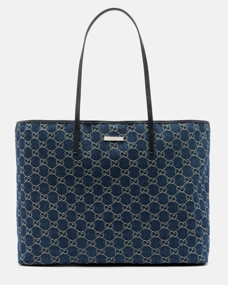 Gucci Tote Bag Essence Large aus Denim mit Leder Blau