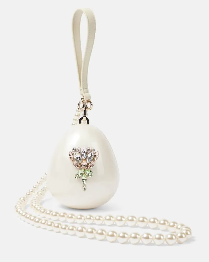 Simone Rocha Clutch Egg Micro mit Kristallen und Zierperlen Weiß