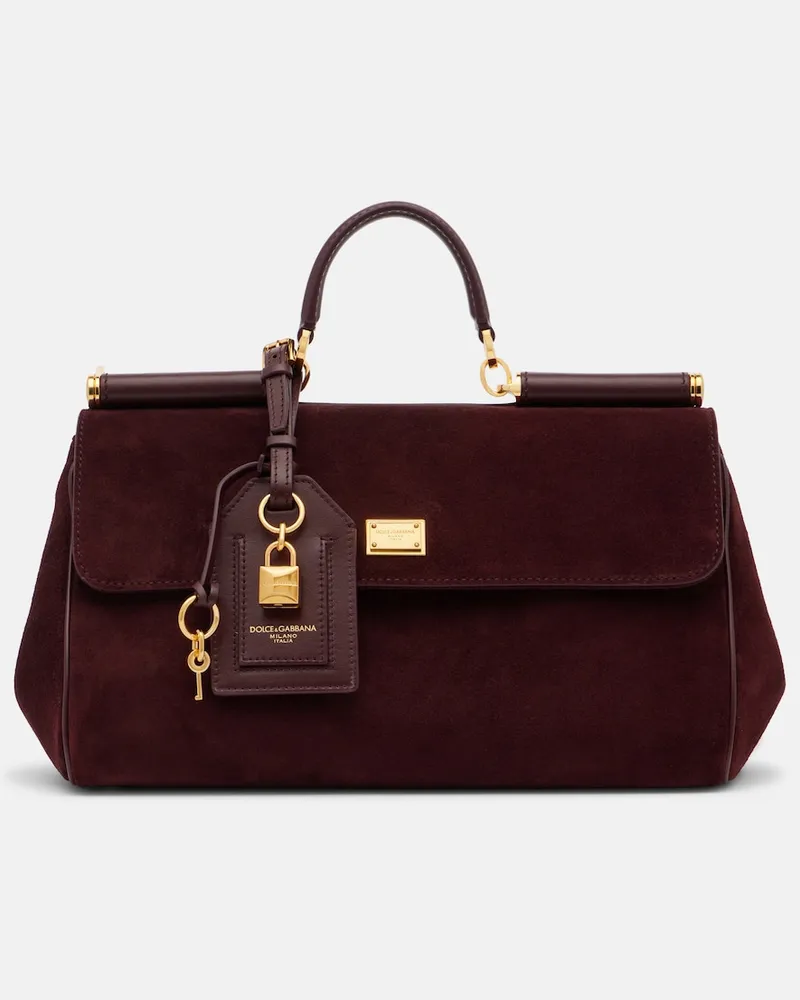 Dolce & Gabbana Henkeltasche Sicily Medium aus Veloursleder Burgunderrot