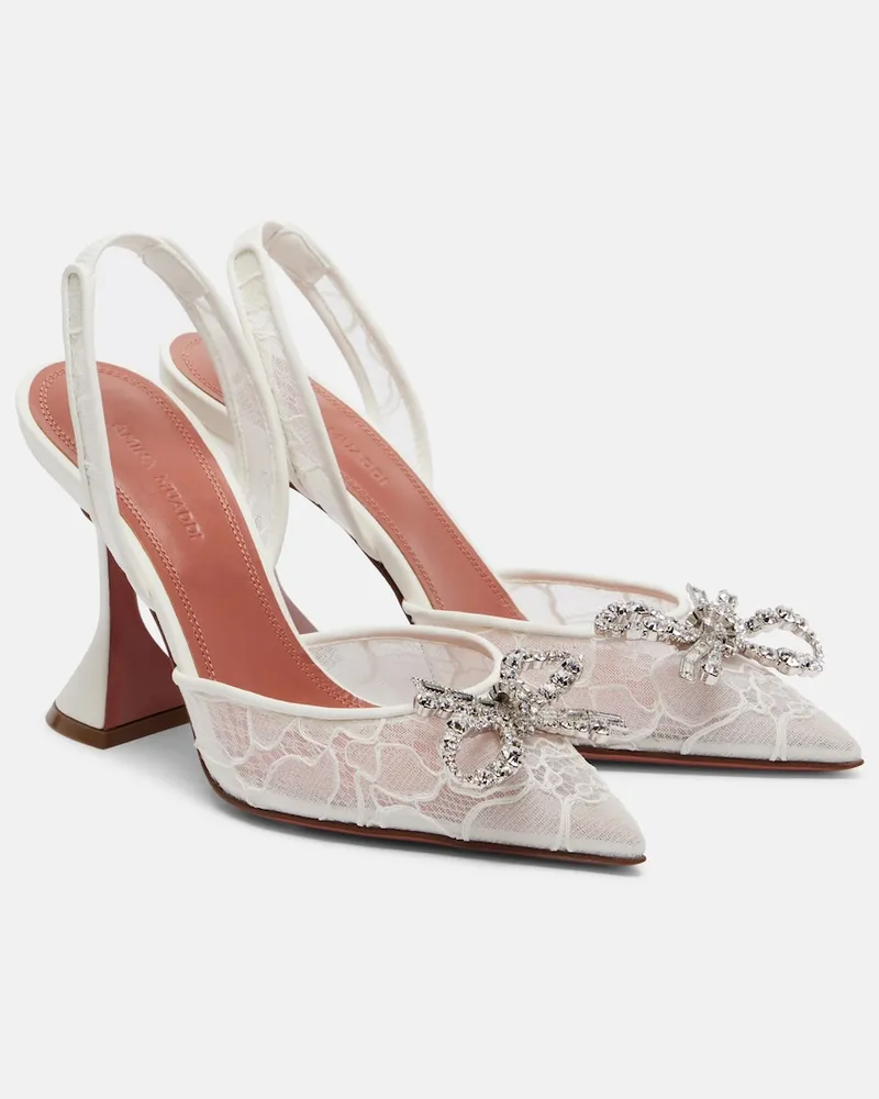 Amina Muaddi Verzierte Slingback-Pumps Rosie aus Spitze Weiß