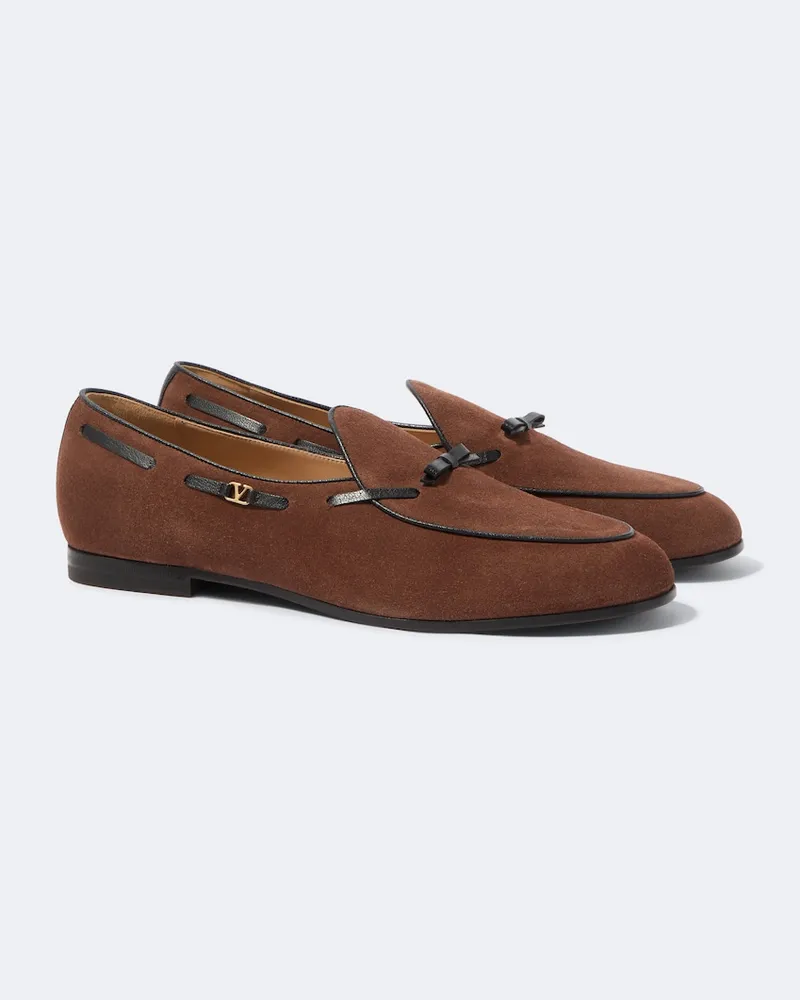 Valentino Garavani Loafers VLogo aus Veloursleder mit Leder Braun