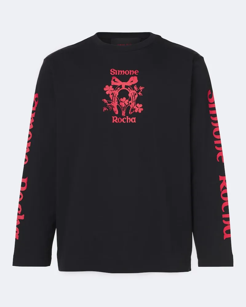 Simone Rocha Bedrucktes T-Shirt aus Baumwoll-Jersey Schwarz