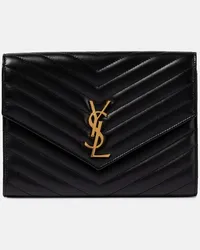 Saint Laurent Clutch Cassandre aus Matelasse-Leder Schwarz