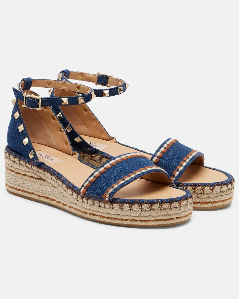 Valentino Garavani Espadrille-Sandalen Rockstud Double aus Denim Blau