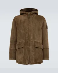 Stone Island Jacke Ghost aus Veloursleder mit Shearling Gruen