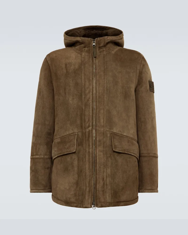 Stone Island Jacke Ghost aus Veloursleder mit Shearling Gruen