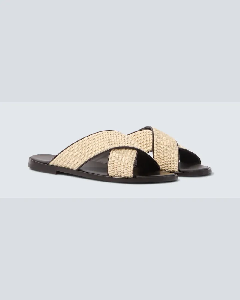 Manolo Blahnik Sandalen Otawi aus Raffiabast mit Leder Beige