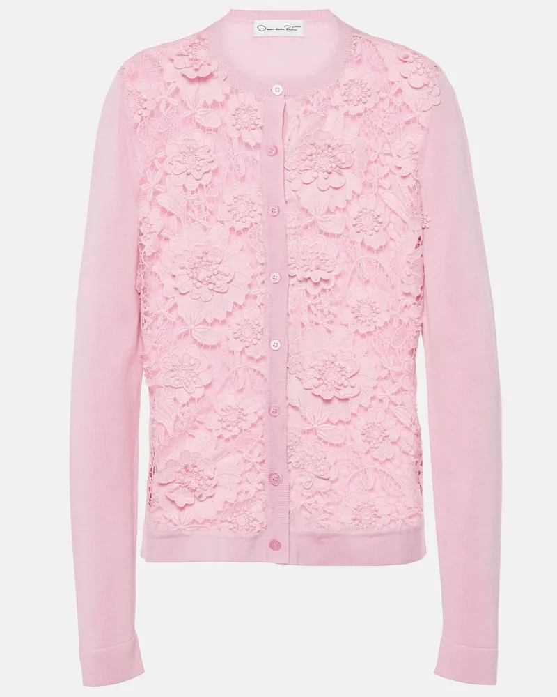 Oscar de la Renta Cardigan aus einem Seidengemisch mit Spitze Rosa