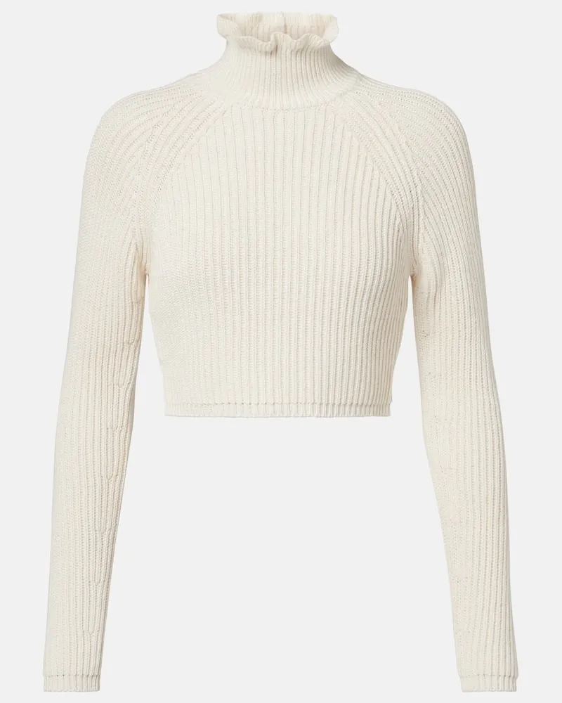 Max Mara Cropped-Pullover Campo aus Rippstrick Weiß