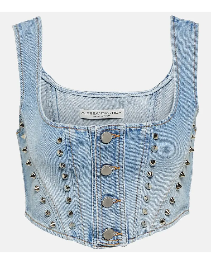 Alessandra Rich Cropped-Top aus Denim Blau