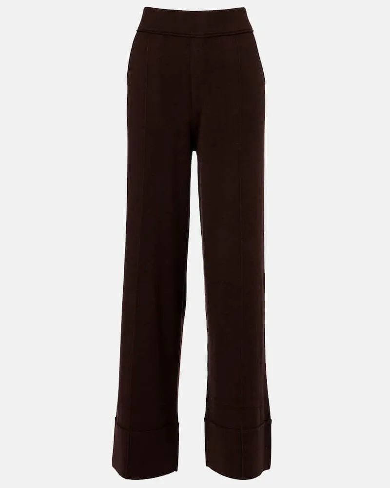 Jardin des Orangers Weite High-Rise-Hose aus Wolle und Kaschmir Braun