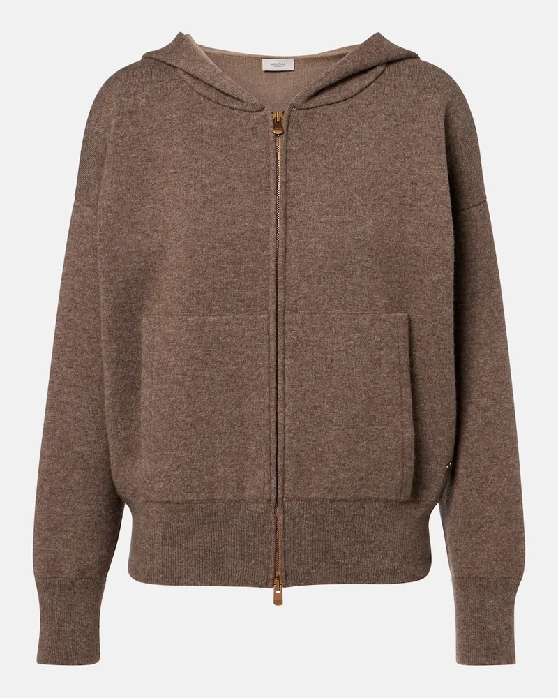 AGNONA Kapuzenjacke aus Kaschmir, Wolle und Seide Braun