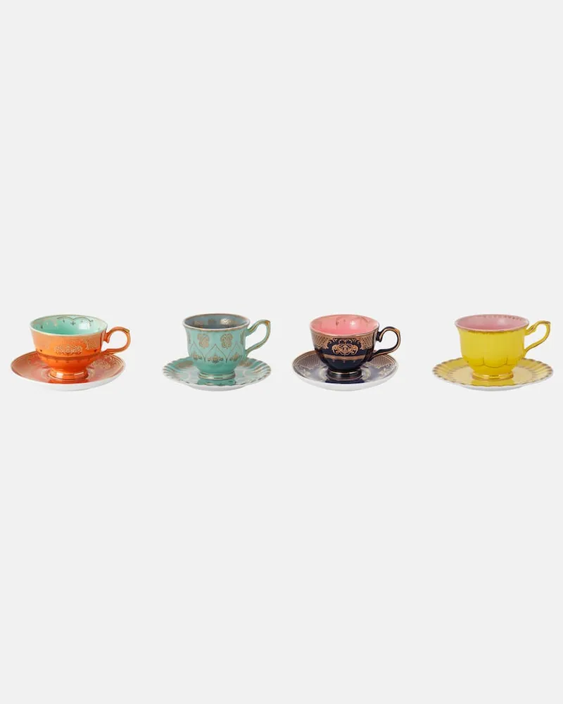 POLSPOTTEN Set Grandpa aus vier Teetassen und Untertassen Multicolor