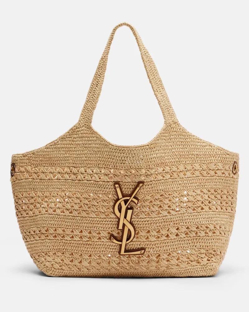 Saint Laurent Tote Bag Icare Medium aus Raffiabast Beige