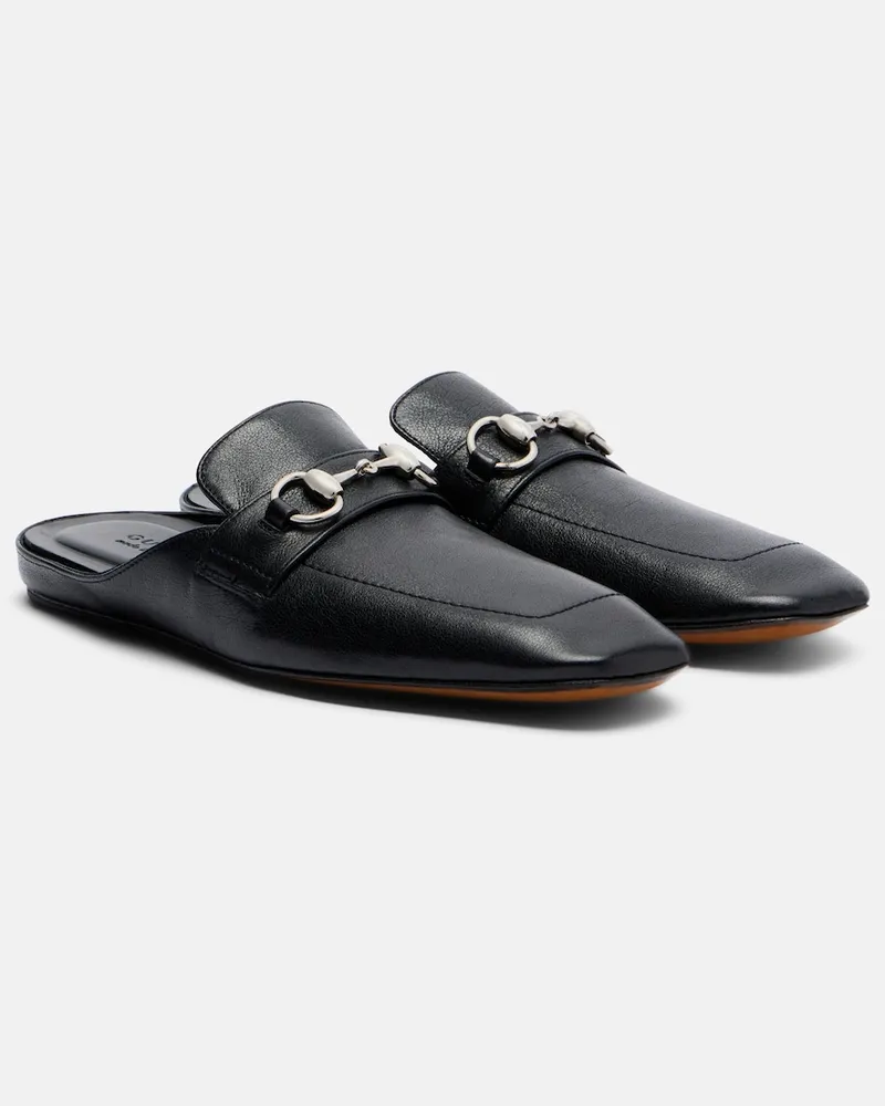 Gucci Slippers Ragazzo Horsebit aus Leder Schwarz